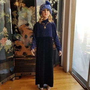 Talbots Kids Size 8 Long Black Velour Fabric Dress